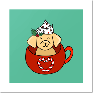 Holiday Christmas Dog in a Festive Candy Cane Heart Mug, made by EndlessEmporium Posters and Art